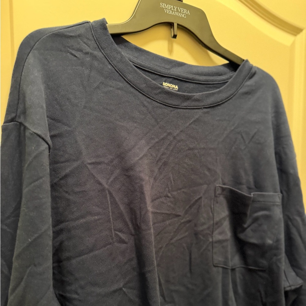 🐣NWOT Sonoma Men's Deep Blue Long Sleeve Tee - Picture 4 of 7